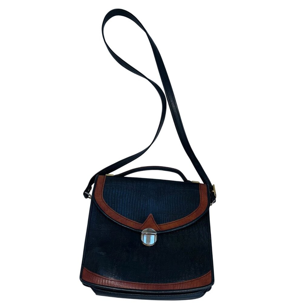 Vintage Python Snakeskin Imprint Black Leather Ta… - image 1